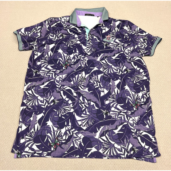 Greyson Polo Shirt Mens XXL Purple Floral Butterfly Port Marnock Golf Club - Picture 1 of 9
